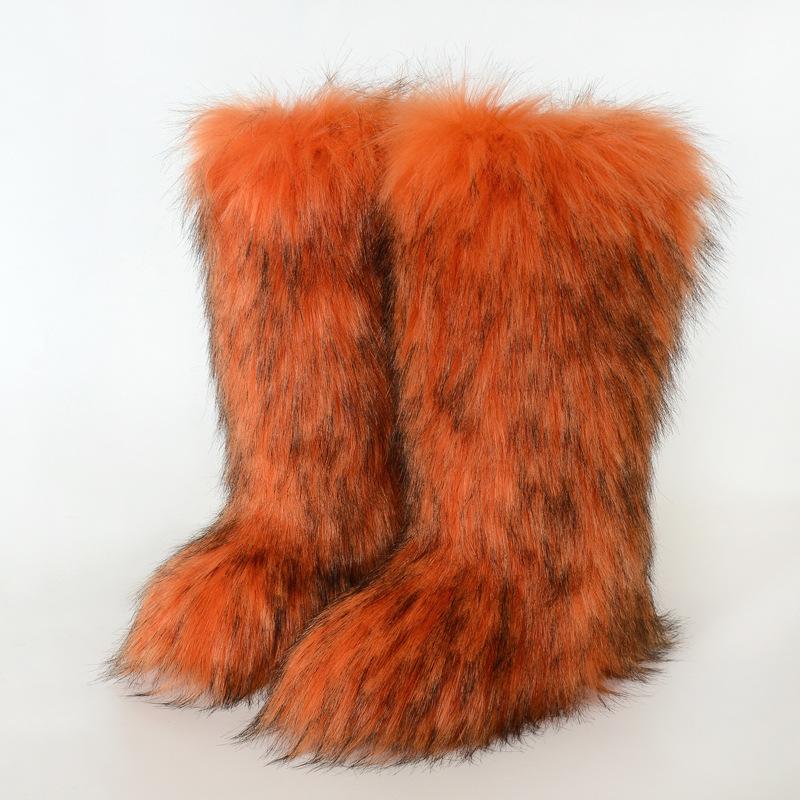 Ladies Winter Faux Fur Raccoon Hairy Boots Snow Boots Shoes