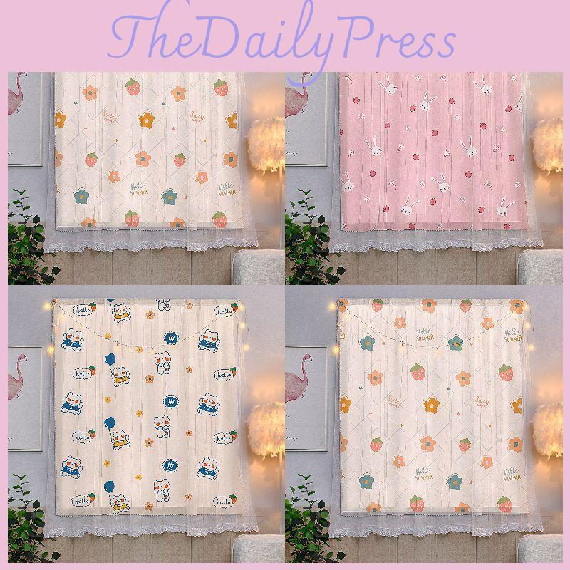 Whimsical Cartoon Window Curtain With Elegant Lace And Innovative Velcro Installation For Easy Use