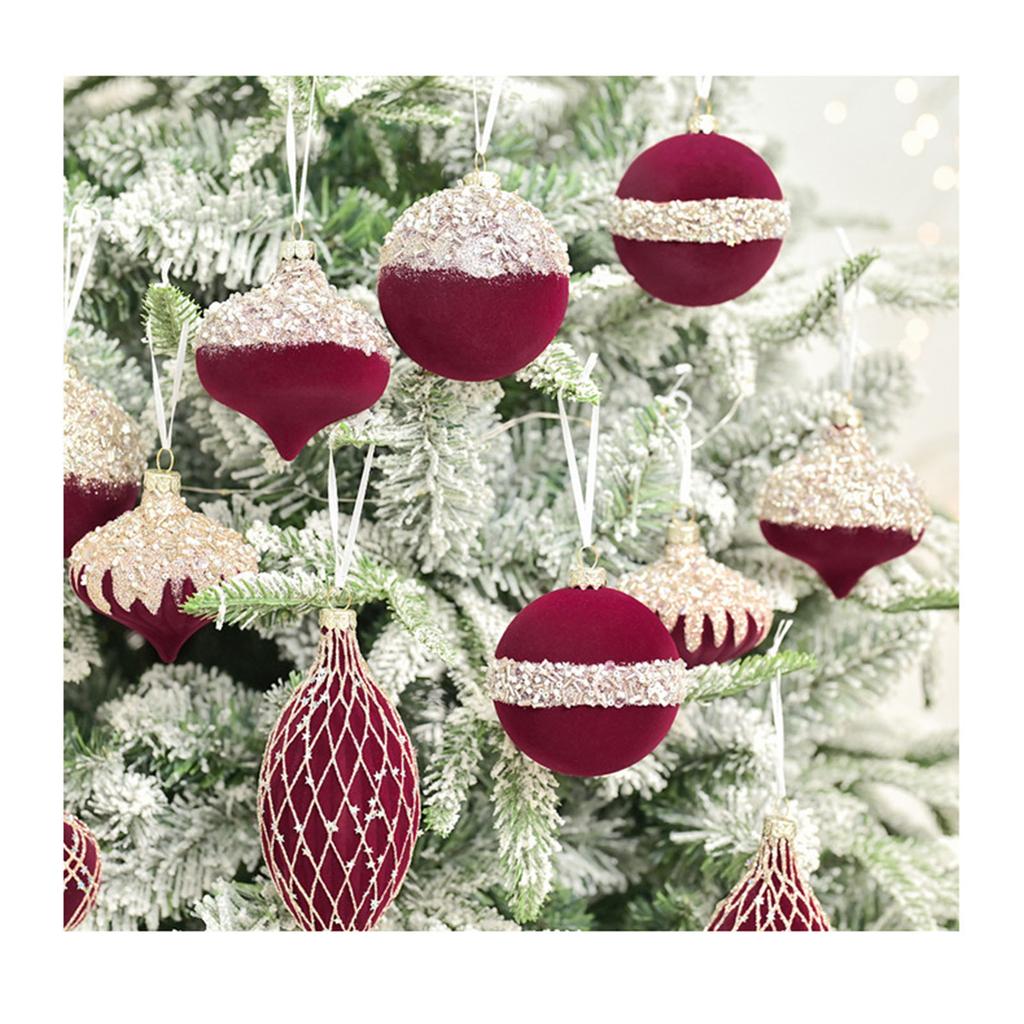 10-pack Christmas Ball Pendants, Special-shaped Flocking Painted Balls, Christmas Party Venue Decorations