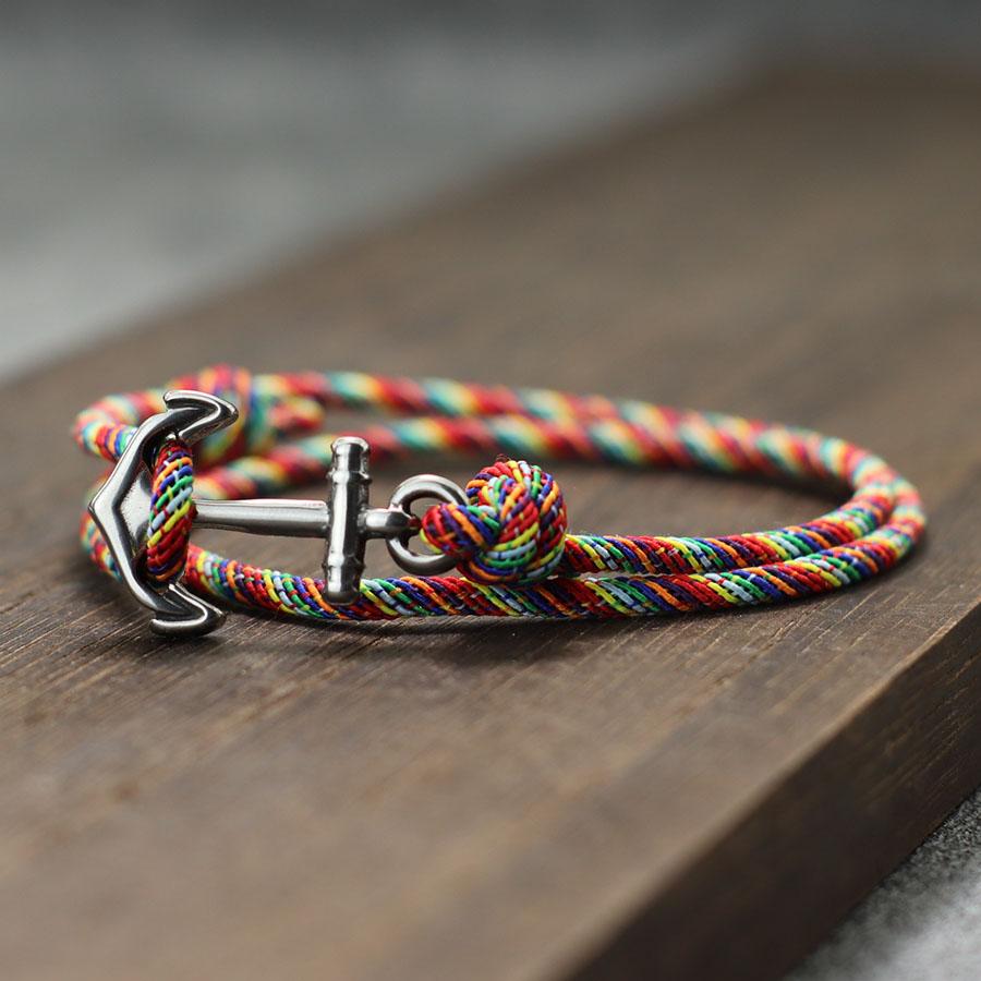 Marine Style Men Anchor Bracelet Handmade  Adjustable Nautical Wrap Braslet Unfading 3mm Thin String Braclet Homme Pulseria