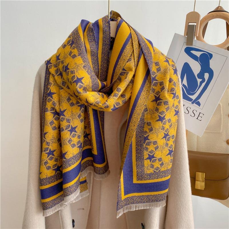 Autumn and winter five-pointed star warm scarf women's long thickened imitation cashmere scarf stall