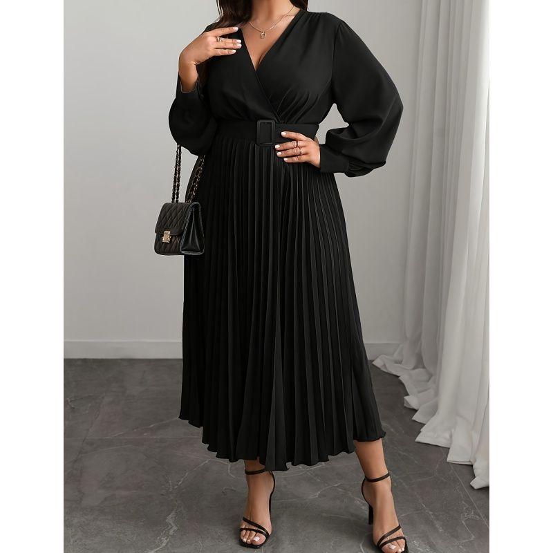 

Women Big Size L-5XL Fashion Casual Dress Women Plus size Pleated Skirt Black 5XL
