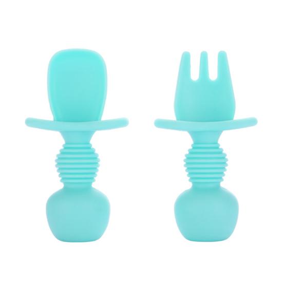 2 Pièces/ensemble Bébé Fourchette Cuillère D'entraînement Ensemble Aliments Pour Bébés Vaisselle En Silicone Vaisselle