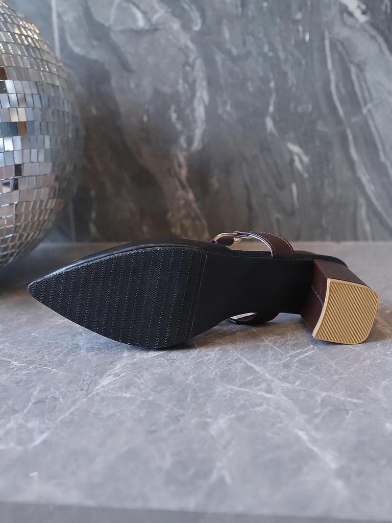 Women's Summer 2025 Pointed-Toe Backless Roman High Heel Sandals with One Strap & Chunky Heel