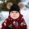 3 Pieces Kids Knitted Woolen Hat Winter Warm Pom Pom Beanie Cap Knit Hat with Detachable Pom for 1-3 Years Old Girls Boys