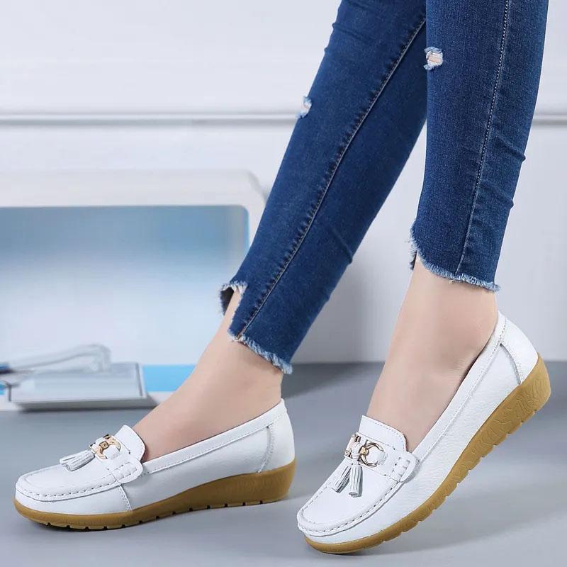 WTEMPO Soft Leather Women's Single Shoes Comfortable Flat Heel Soft Sole Tassel Metal Decoration Fashion Versatile Casual Shoes Dropshipping Wholesale