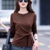 Chic Women's Long Sleeve Slimming Pure Cotton T-Shirt for Spring/Autumn