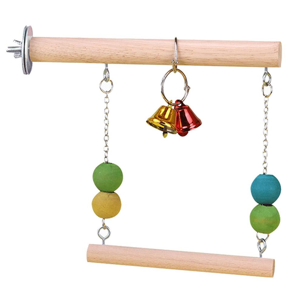 Wood Bird Swing Funny Bell-Attached Parrot Perch Natural Training Stand Holder Exercise Stand Bird Play Gym For Parakeet Conure