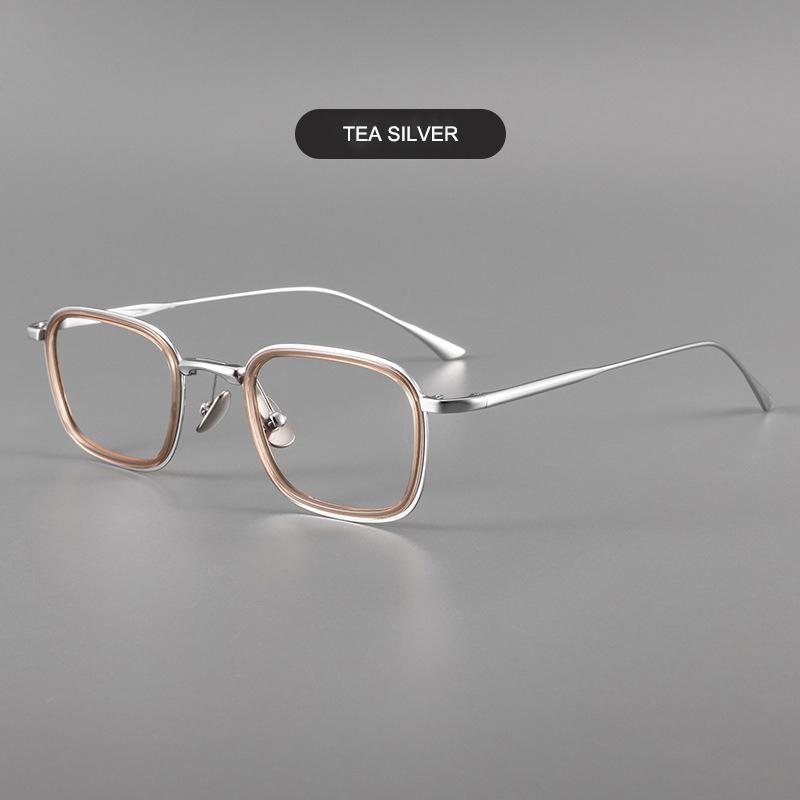 Retro Luxury Ultra-Light Half-Titanium Glasses Frame Women Square Eyeglasses Double-Rim Design Men Business Casual Spectacles