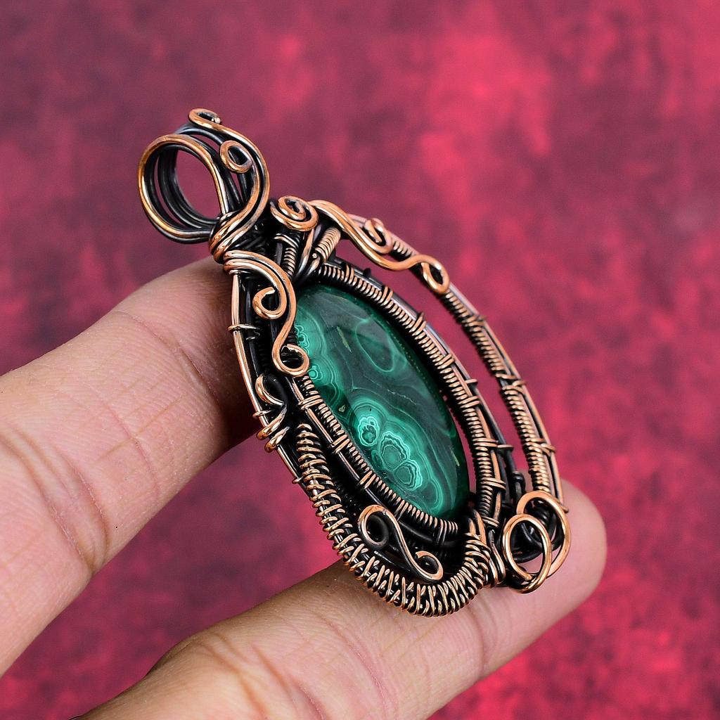 Malachite pendant copper wire wrapped handmade pendant gemstone pendant copper jewelry designer pendant engagement gifts wire wrap jewelry