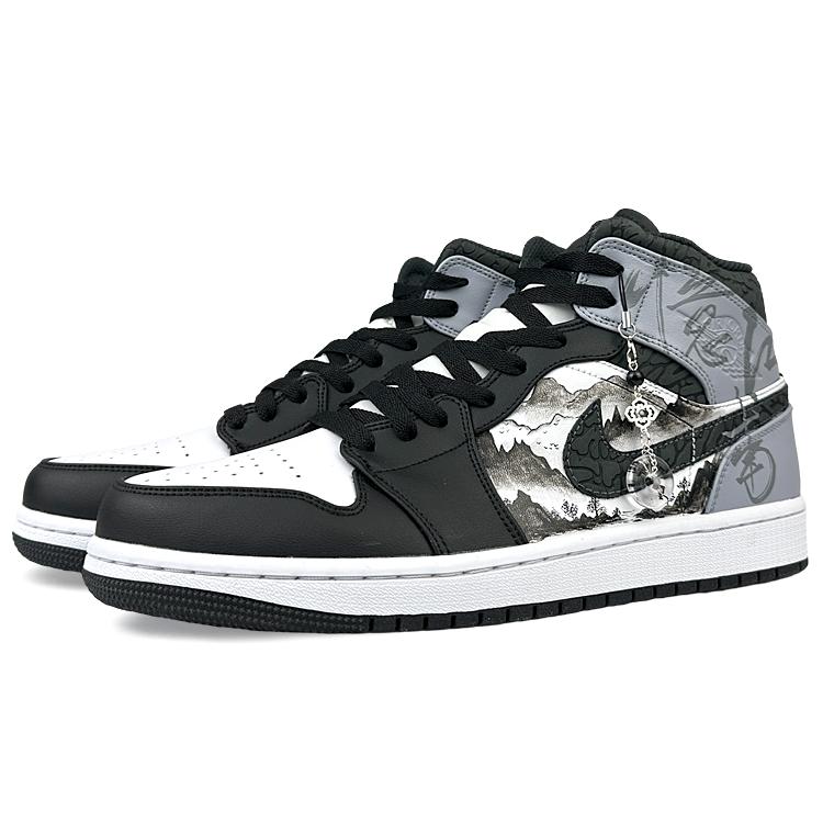 Jordan Air Jordan 1 Mid Top Vintage Basketballschuhe Herren Schwarz Weiß FB9911-001(Team40-)