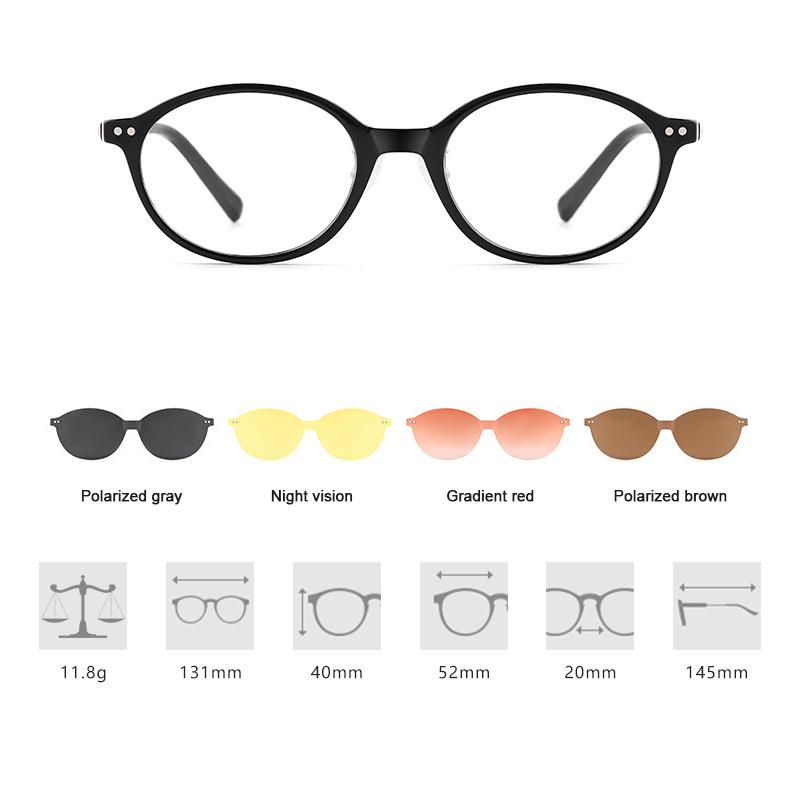 

Retro Scholar Sun Glasses 4 in 1 Magnetic Clip Sunglasses Night Vision Driving Student Women Girl Glasses Polarized Frame чорний