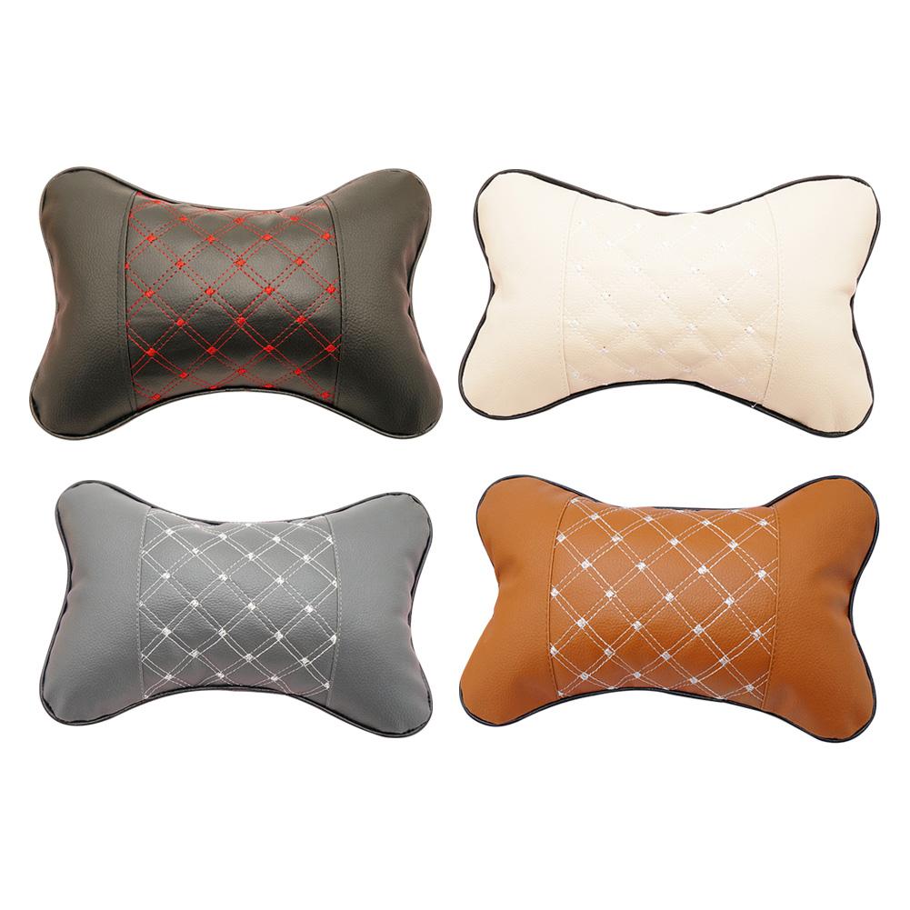 Knitted Car Pillows Headrest PU Leather Pain Relief Auto Car Neck Rest Car Seat Head Neck Rest Cushion Car Interior Accessories