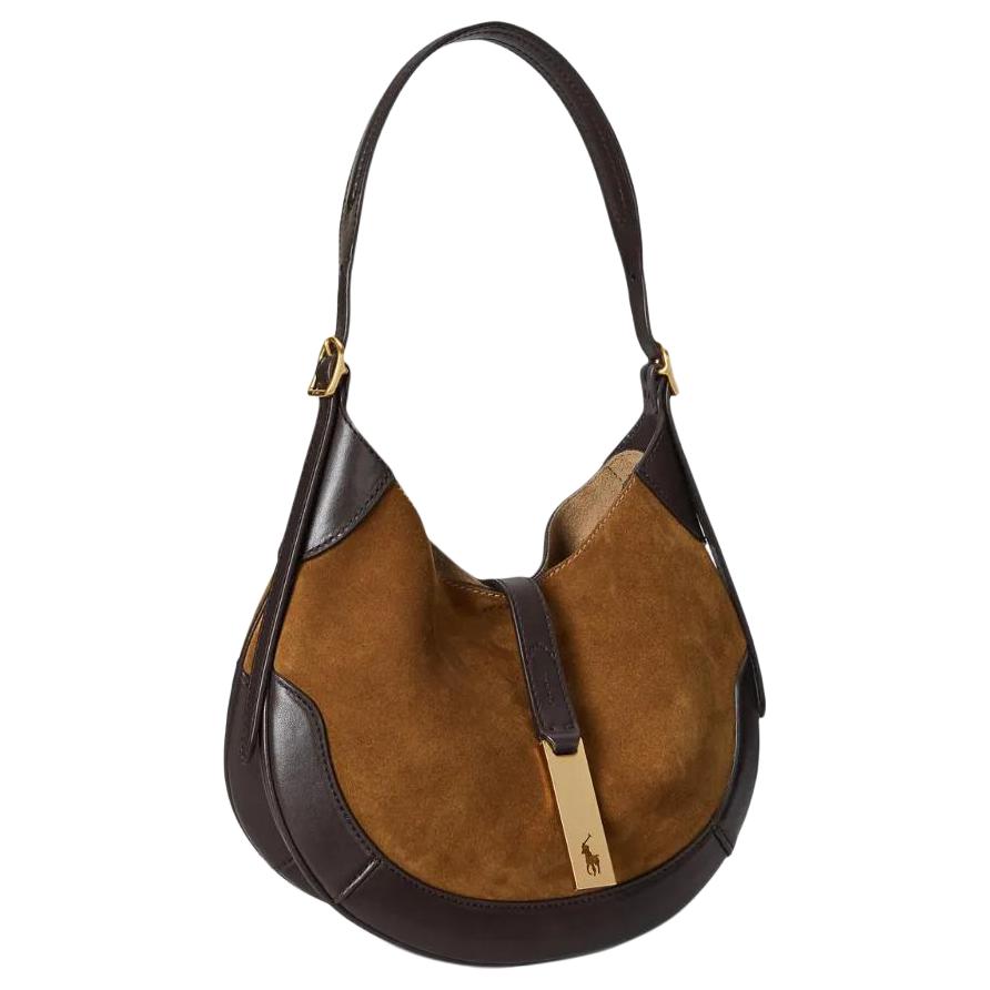Polo Ralph Lauren Polo ID Brand Logo Patch Design Suede Leather Crossbody Shoulder Bag Small Women bags Brown Dark-Brown 428945972002