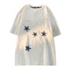 Unisex Embroidered Star Short-Sleeve T-Shirt, Pure Cotton, American Style, Trendy Loose Fit, Heavyweight Summer Tee