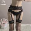 Sexy underwear mesh socks Sexy lace edge free suspender integrated jumpsuit stockings garter belt black silk set