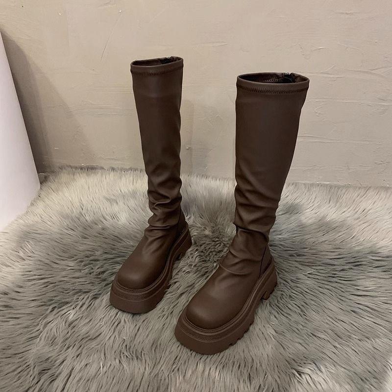 

Summer new stacking boots women s design, but knee-length tube, absolutely perfect, thick-soled heightening pleated elastic thin boots 40