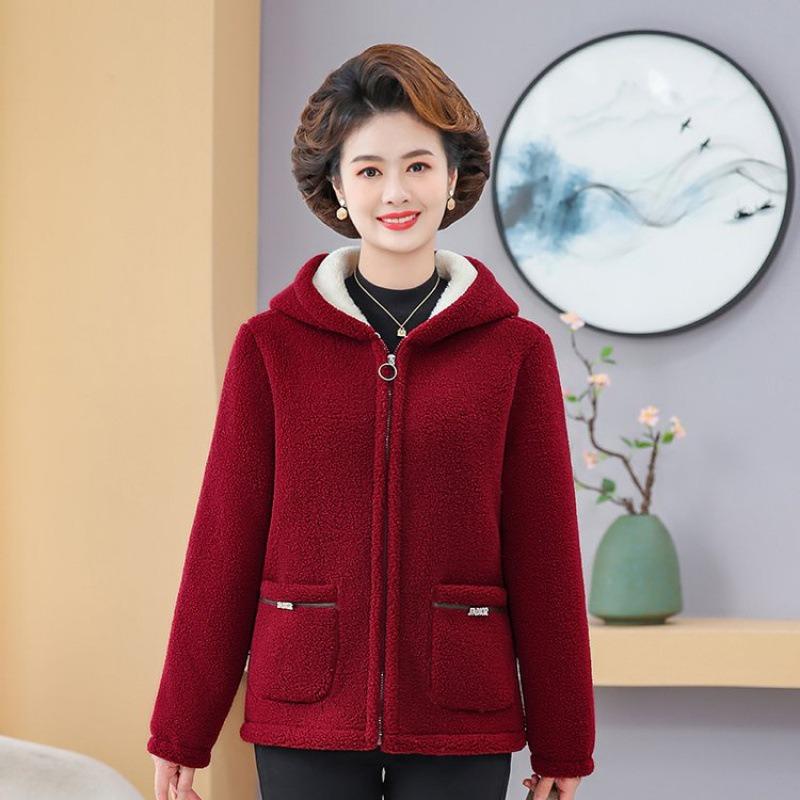 Winter New Velvet Thickened Lamb Wool Coat Women's Short Hooded Thermal Top