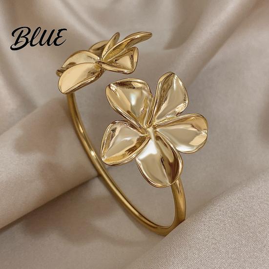 Women Adjustable Alloy Bracelet Flower Cuff Bracelets for Double Open