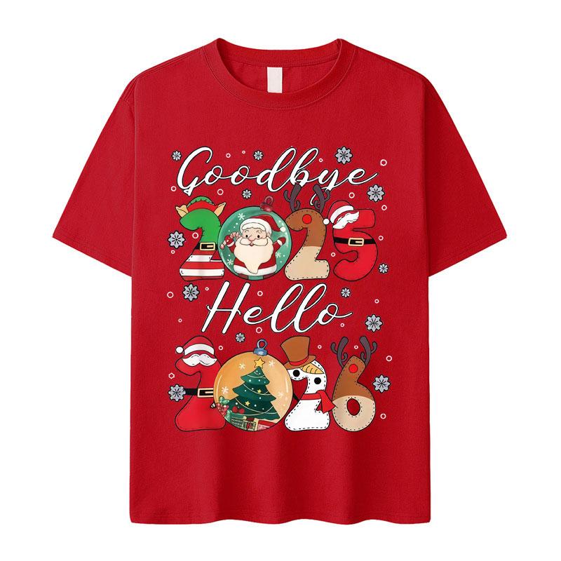 2025 Hello 2026 Tees Happy New Years Christmas Gift Trendy Unisex Cotton TShirts Festive Party Celebration Crewneck Loose Tops