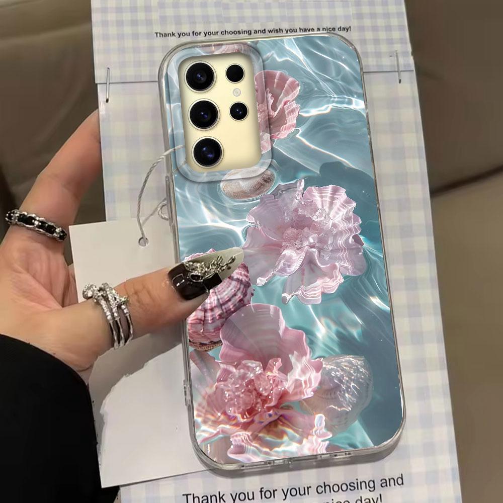 Summer Ocean Pearl Shell Water Texture Girls Phone Case for Samsung Galaxy S25 Edge S24 S23 S22 S21 FE Plus Ultra Shell Cover