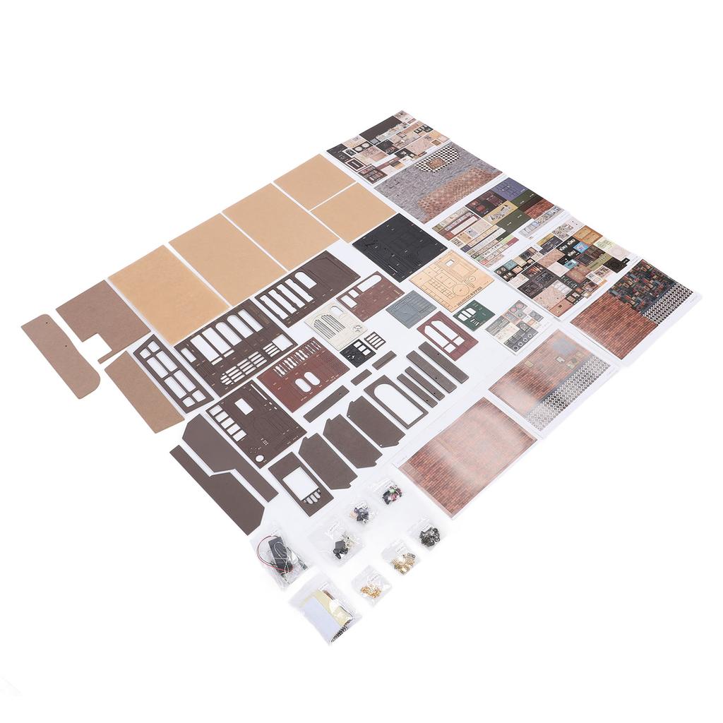 DIY Miniature Cafe House Kit Coffee Shop Tiny House Making Kit with LED Dark Brown Vintage Brick