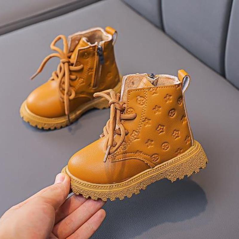 Kinder warme Martin Stiefel 2025 Herbst und Winter neue Jungen Britischer Stil plus Samt kurze Stiefel mittelgroße und kleine Kinder Lederstiefel Winter