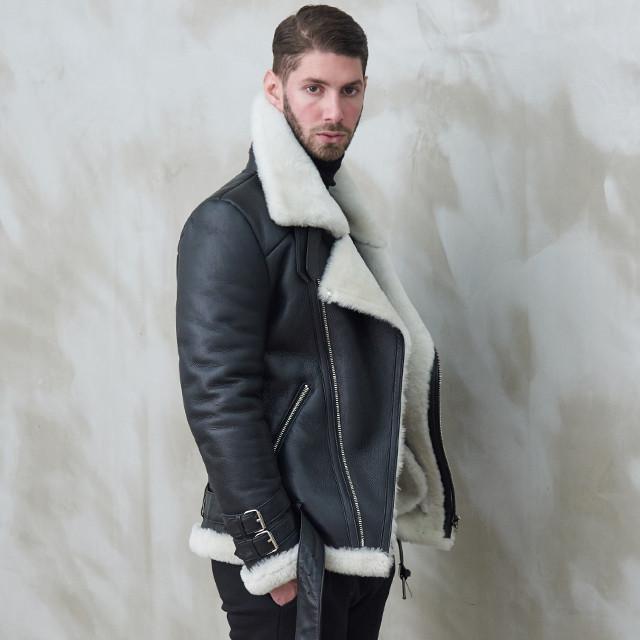 Strike Lambskin Shearling Rider Jacket (Black)