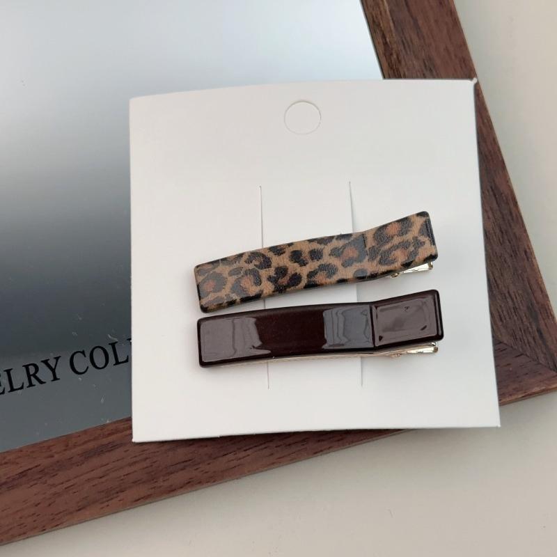 Leopard Print Brown and Beige Colorized Interwoven Retro Texture Hairpin, Sweet and Spicy Duckbill Hairpin, Side-parted Fringe Hairpin Set