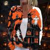 Women's Long Sleeve Knit Cardigan with Halloween Print Button Front