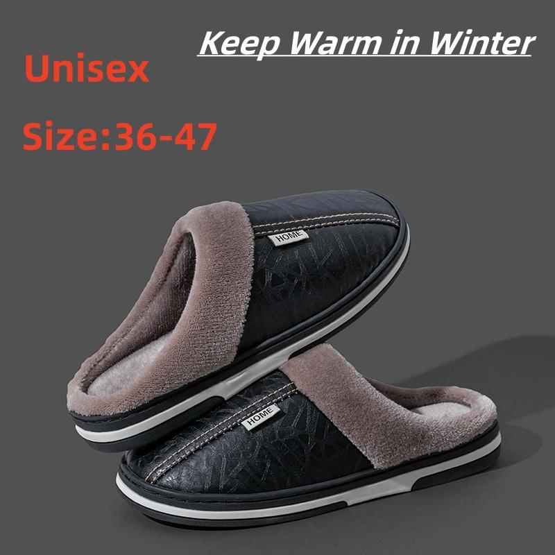 Fashion Luxury Sandals Unisex Slippers Winter Keep Warm Plush PU Leather Waterproof Indoor Outdoor Walking Shoes Men Women Size 36-47
