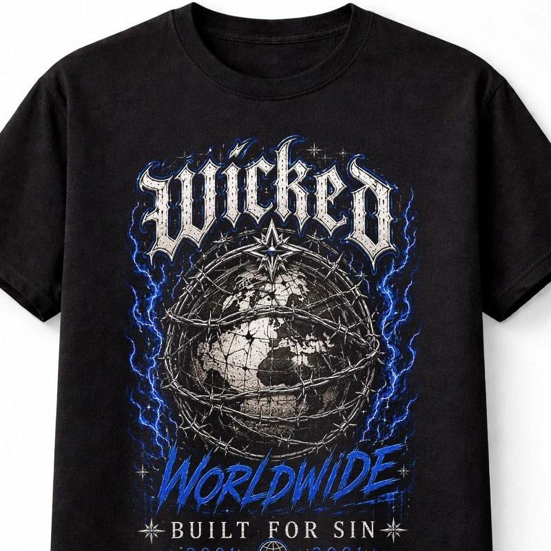 Wicked Worldwide Barbed Wire Globe Graphic Unisex TShirt S