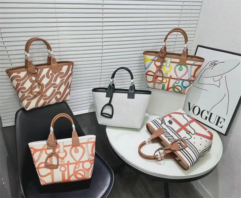 2024 High-End Women's Canvas & Leather Tote: Versatile, Large-Capacity, Handheld or Shoulder Bag
