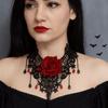 Exaggerated Halloween Necklace Punk Style Gothic Earrings Cool Lace Flower Jewelry Set  Festival