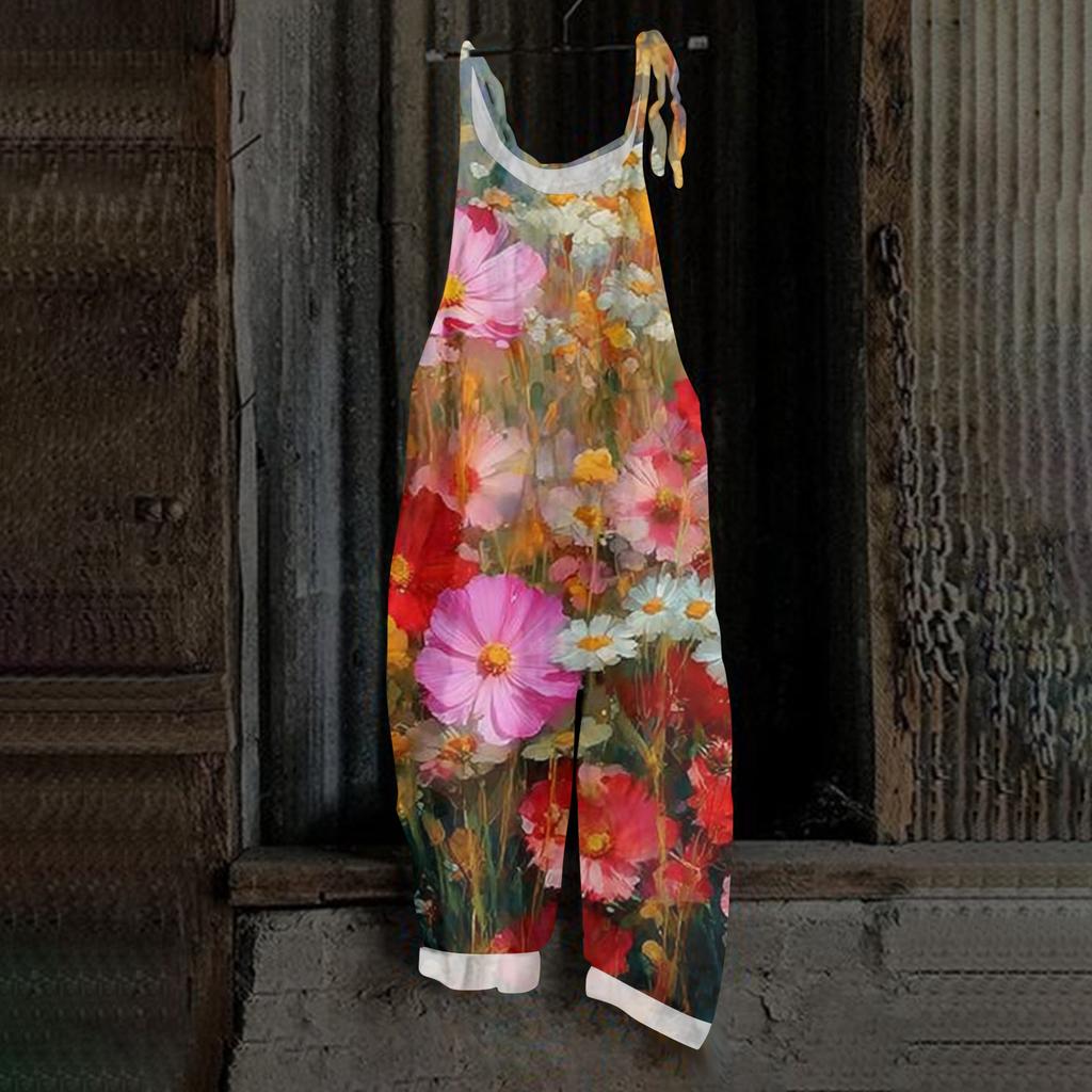 Women's Retro Printed Casual Loose, Retro Overalls Cotton And Linen One,piece Pants