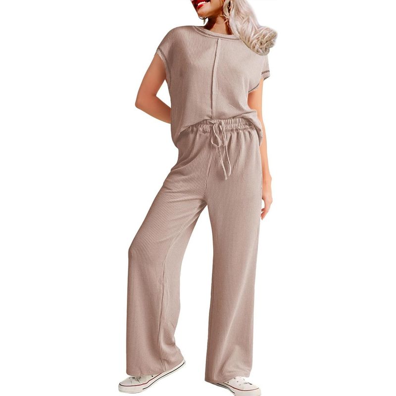 Women Summer 2 Piece Outfits Casual Tracksuit Solid Trousers Set Women