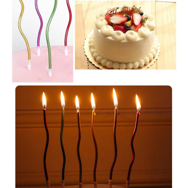 6 Stück Elegante Gebogene Vergoldete Bunte Kuchenkerze für Geburtstage und Babypartys Cupcake-Dekoration Partyzubehör
