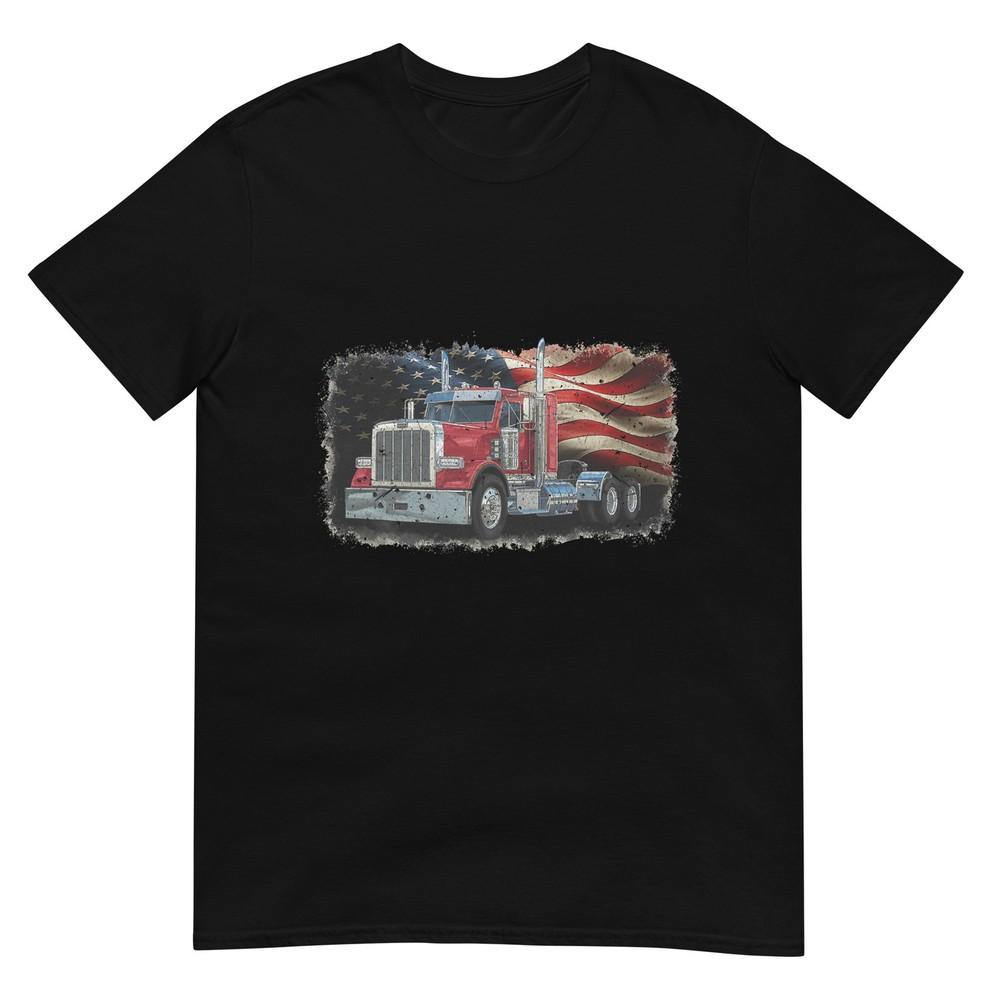 Driver Trucker Us Flag Semi Truck Patriotic 4th Of July Unisex TShirt
