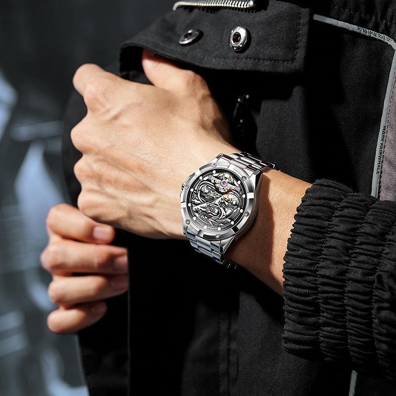 Mens Dragon Watch Automatic Mechanical Watches Fashionable Business Luminous Waterproof Hollowed Out Wrist Watch