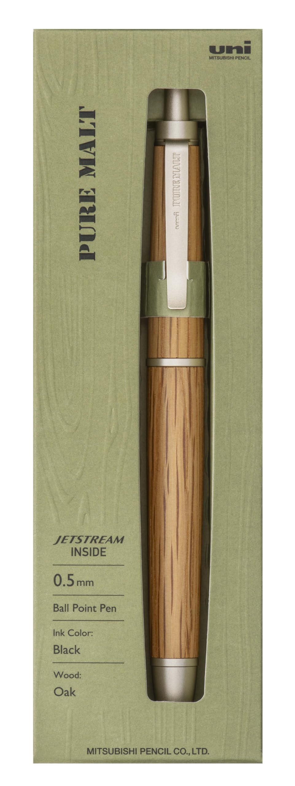 Mitsubishi Pencil Ballpoint Pure Malt Jetstream Natural Wood Gift Packaging Oil-Based Pen, Inside, Single, 0.5mm, Barrel, Included, SXNPM05.70