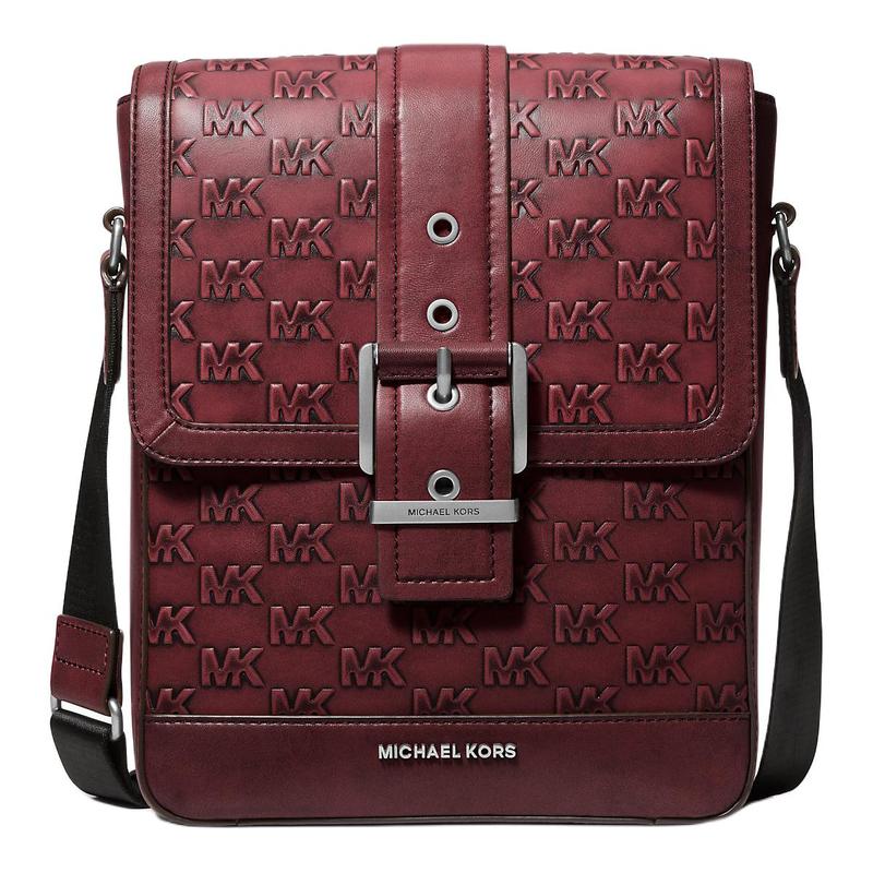 MICHAEL KORS Colby Logo Classic Embossed Logo Leather Messenger Bag Shoulder Bag Men s Dark Red