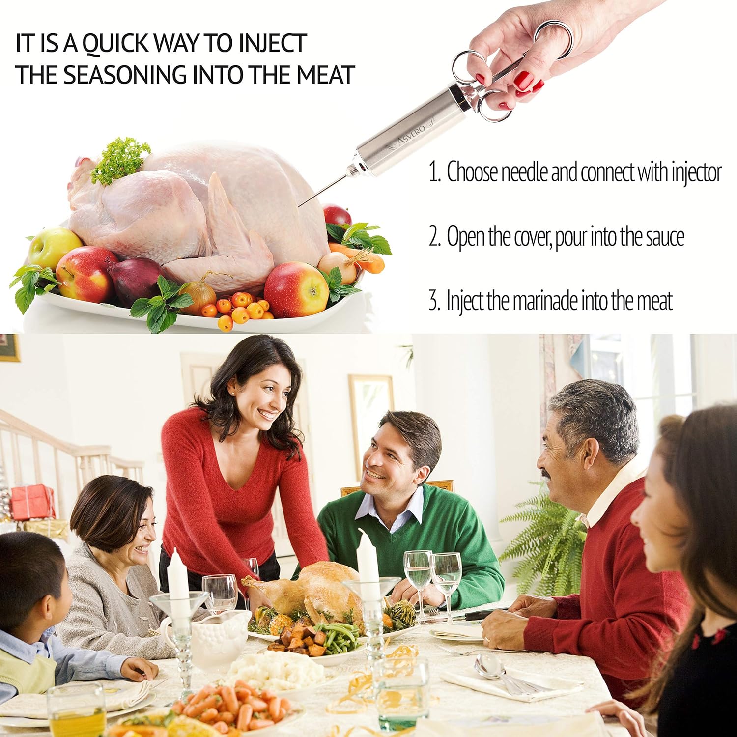 

Meat Injector Kit Stainless Steel Food Syringe & 3 Marinades Needles for BBQ Grill Professional Smoker Seasoning Culinary Barbecue Syringe & Meat