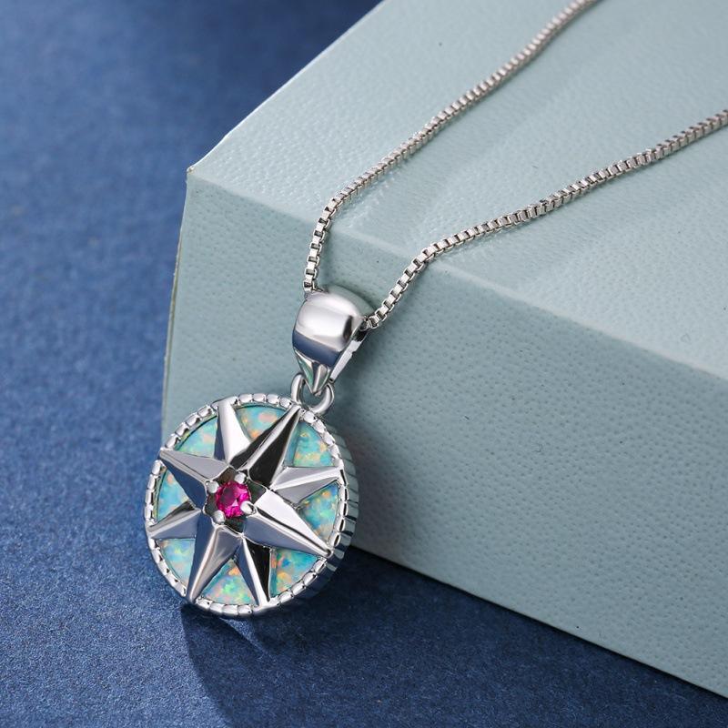 Wish European and American style platinum belt diamond Opal shield necklace exquisite collarbone chain