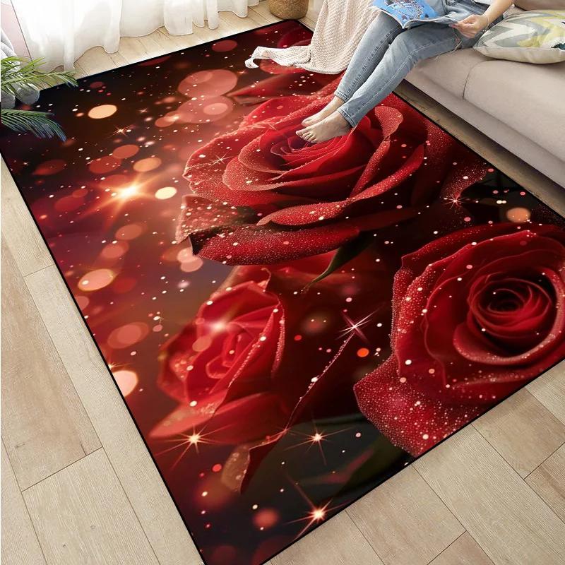 Rose Sunflower Daisy Peach Blossom Carpet Mat Colorful Flower Area Decorative Rugs for Room