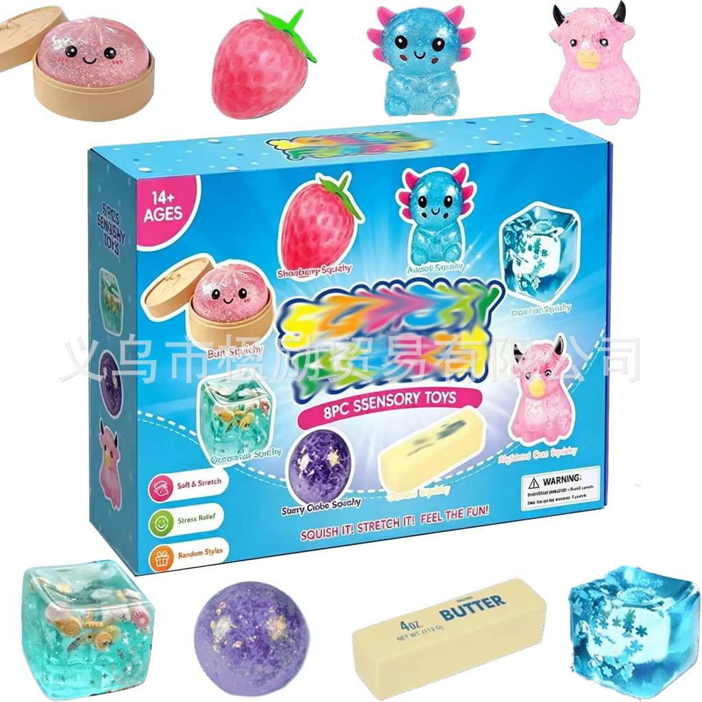 8 Stück Mystery Squishy Box Malz Stressabbau Quetschspielzeug Langsam aufsteigendes Fidget-Spielzeug Kreativer Spaß Entspannungsspielzeug für Kinder Erwachsene