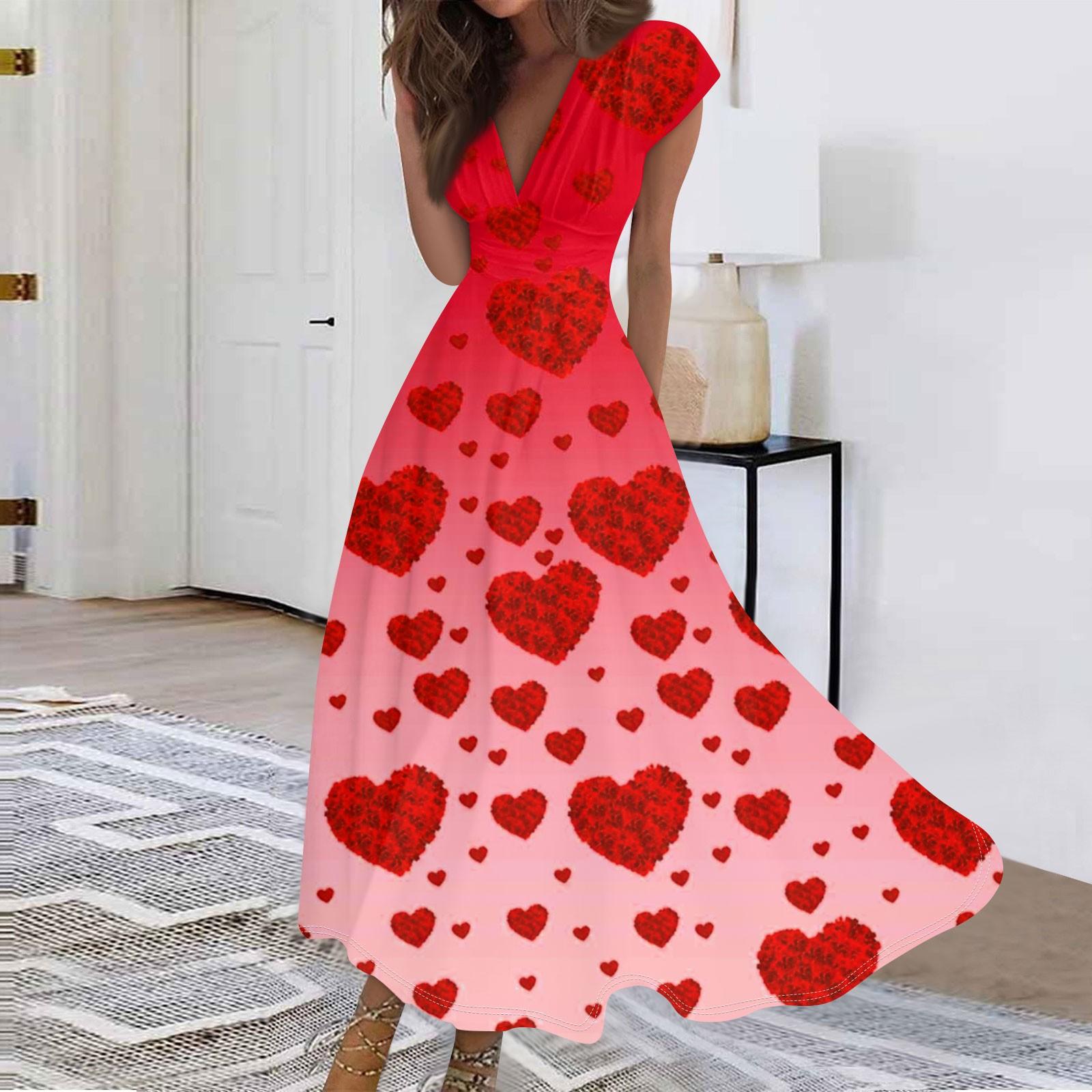 

Женские модные повседневные плиссированные платья с V-образным вырезом и завязками на День святого Валентина с принтом L