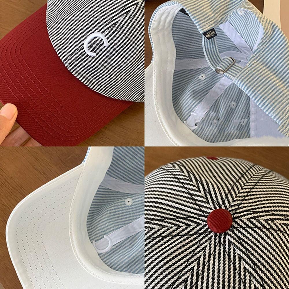 Embroidered Letter Baseball Hat Stripe Sun Hat Embroidery Baseball Cap  Spring Summer