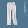 Foreign Trade Women's Clothing Half Elastic High Waist Zipper Button Linen
