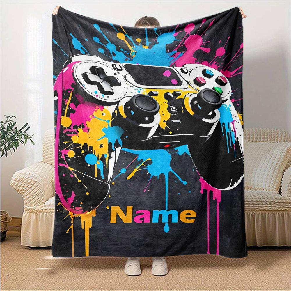 Custom Name Game Controller Theme Printed Blanket - Perfect for Couch, Bed, Travel & Outdoor Use | Machine Washable, Cozy & Durable.
