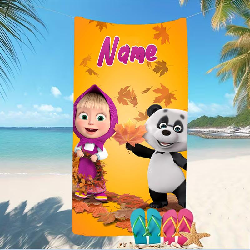 Customizable personalized beach towels Masha and the Bear themed designs.Suitable for the beach, yoga, sports;ideal as beach accessories